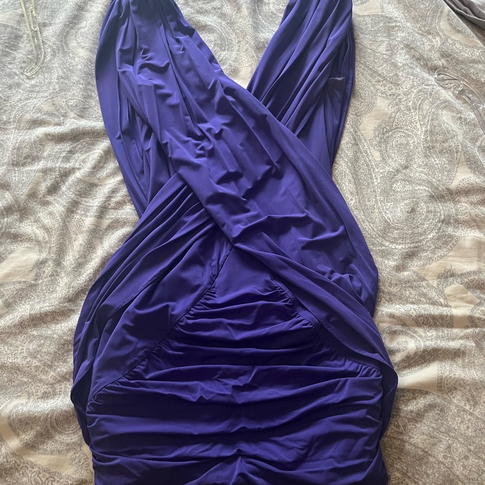 BCBGMaxAzria Purple Mini Dress with Draping Ruched Wrap Design